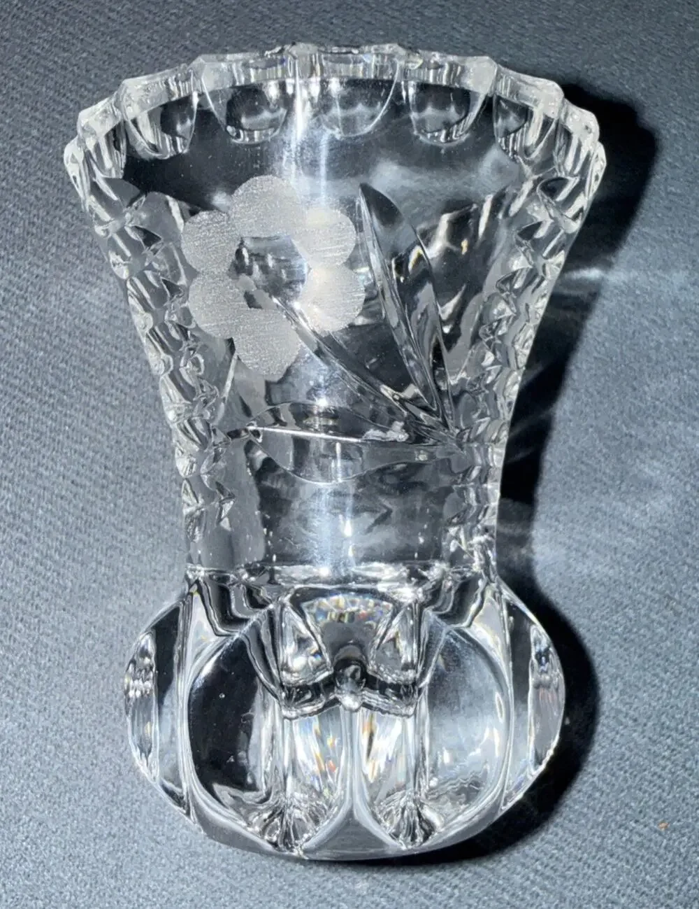 Small Deep Cut Frosted Glass Flowers Crystal Bud Vase Or Toothpick Holder